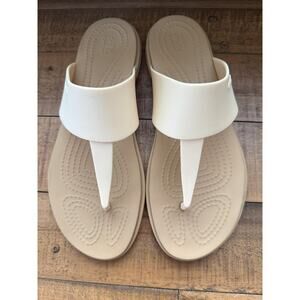 Crocs Sandals Women's Size 7 White Beige Thong Flip Flop Slide Comfort Foam